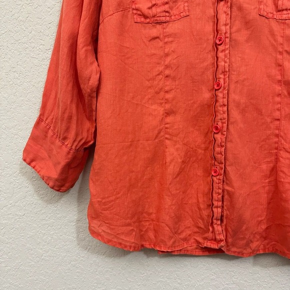 THE TERRITORY AHEAD 100% Linen Button-Up Shirt Roll-Tab Sleeve Orange - Picture 3 of 8